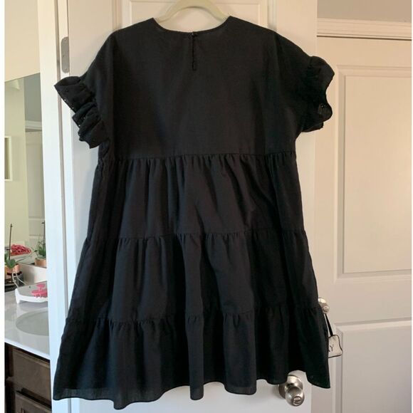 PrettyLittleThing Women Dress US12 Black Broderie Anglaise Smock CLV3671/30/68 - Picture 2 of 8
